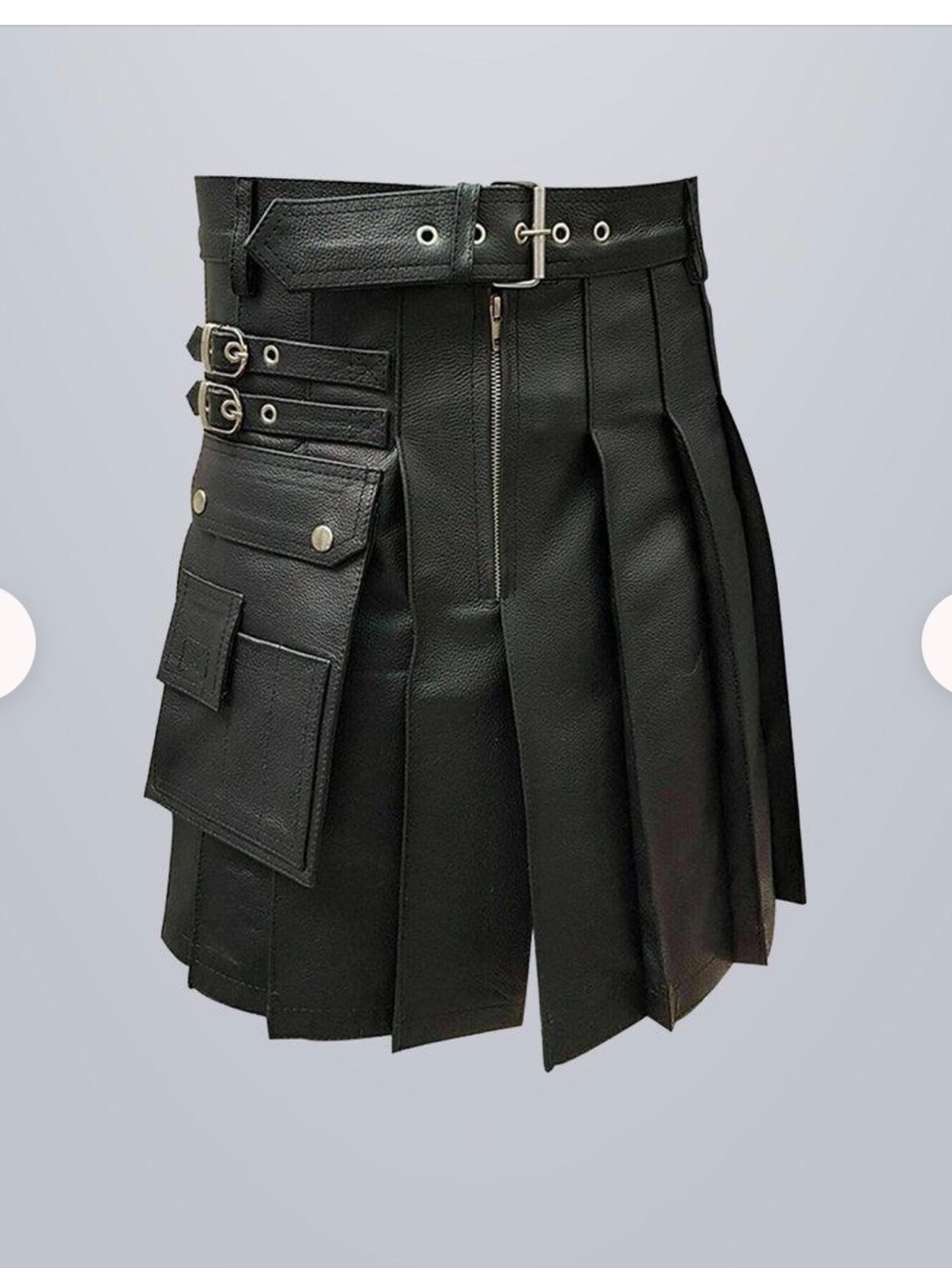 Men's Black Leather Utility Kilt with Belt